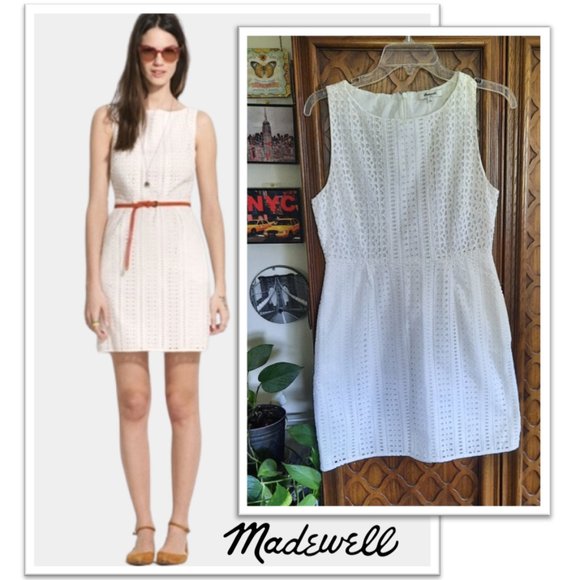 Madewell Dresses & Skirts - MADEWELL White Eyelet Trail Mini Sleeveless Sheath Dress with Pockets! - 6